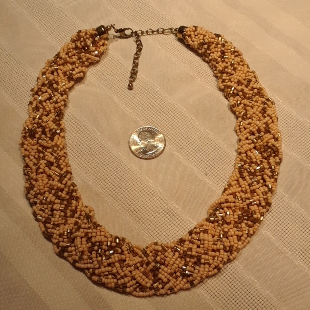 Seed bead necklace - gold and Ivory colors.